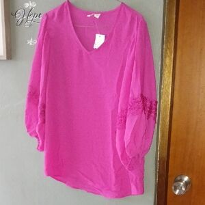 Vibrant Pink Blouse with Lace Accents
